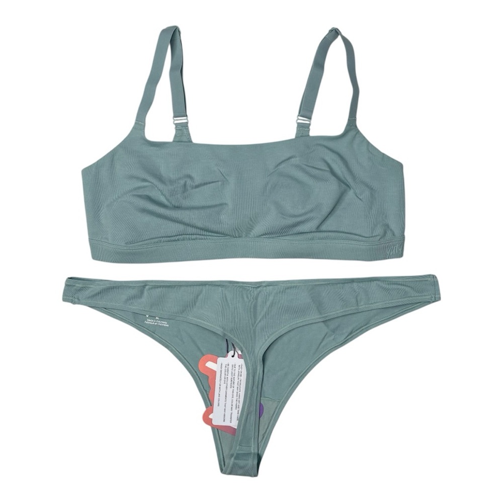 YITTY Sage Green Ribbed Bralette & Thong Set